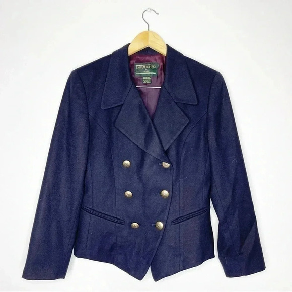 J. McLaughlin Double Breasted Wool Navy Blazer Gold Buttons Jacket  Size 8 - Picture 1 of 6